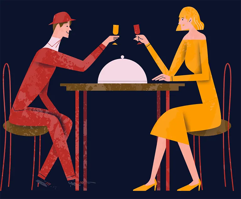 illustration of couple having dinner
