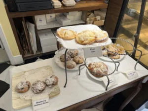 Patisserie Boissiere Blueberry Oatmeal Scone, Pear Tart, Almond Croissant and French Apple Tart