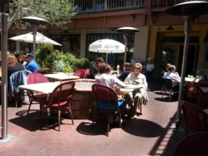 Patisserie Boissiere customers in outdoor sitting area