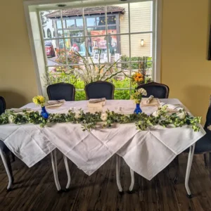 Table with decorations for Jillian & Evan event