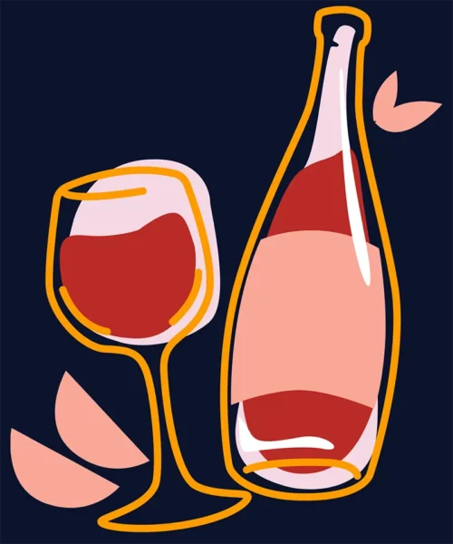 Illustration of a wine bottle and a wine glass